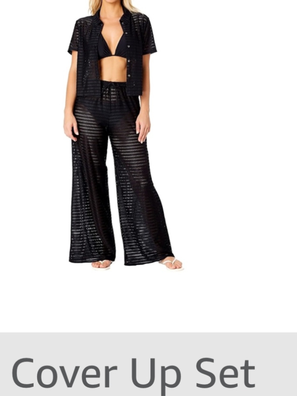 Hurley Black swimsuit cover up Button Front Top and loose bottoms black eyelet
